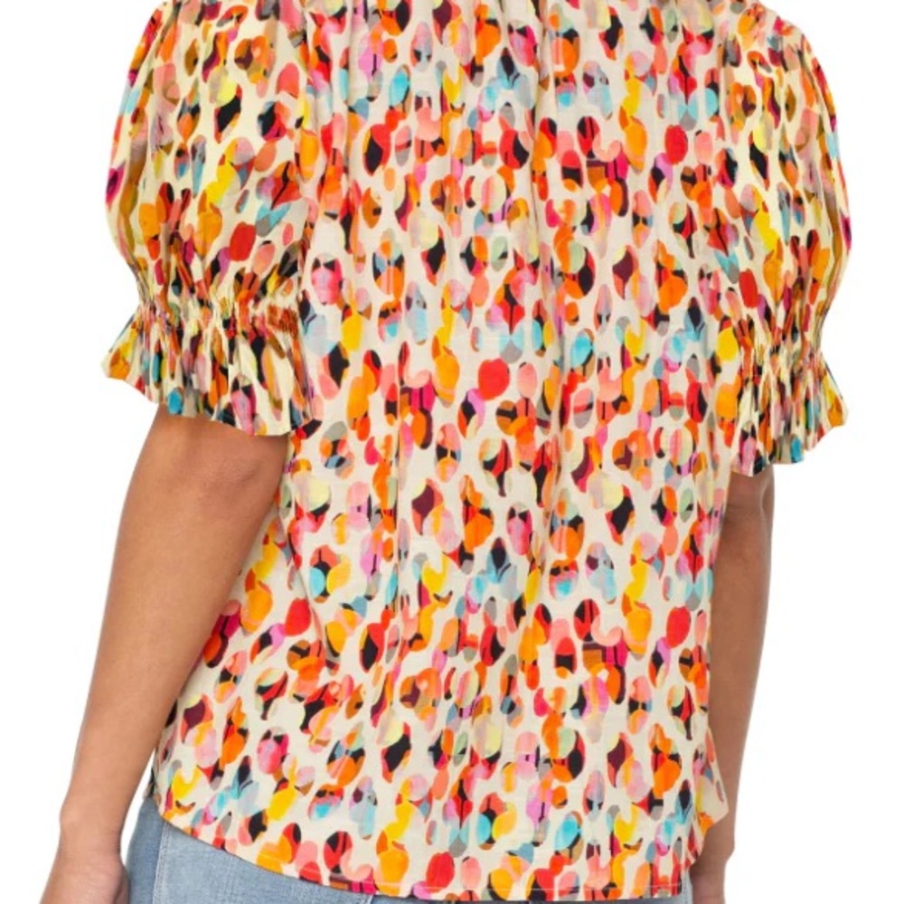 Liverpool Multicolor Printed Puff-Sleeve Blouse 1X watercolor dot NWT - Picture 3 of 11